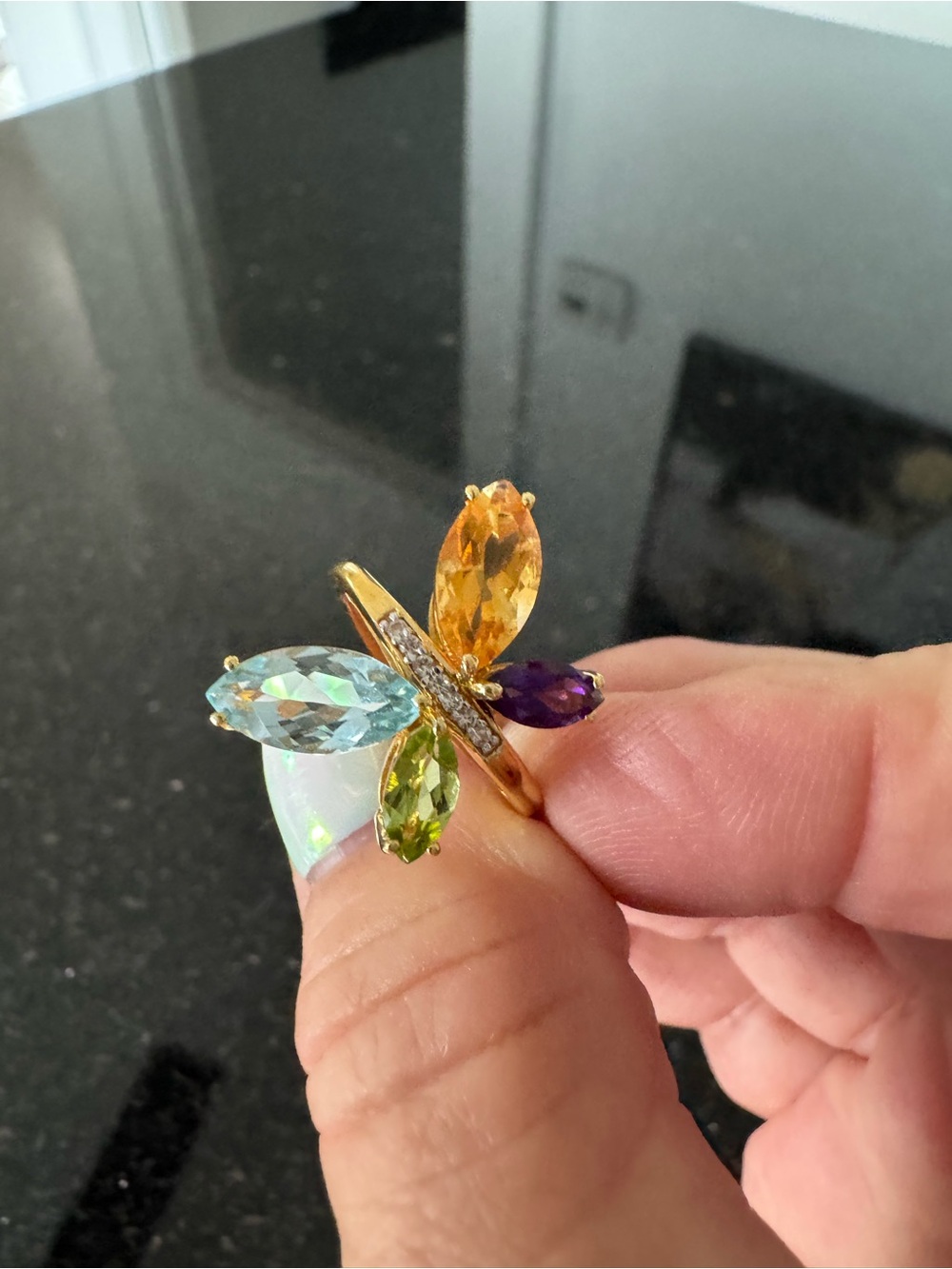 Gold Multi-Stone Butterfly Ring – Unbranded